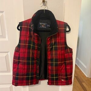 American Living Red and Black Plaid Puffer Vest